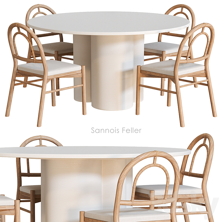 Sannois Feller Dining table and chairs 3DS Max Model - thumbnail 1