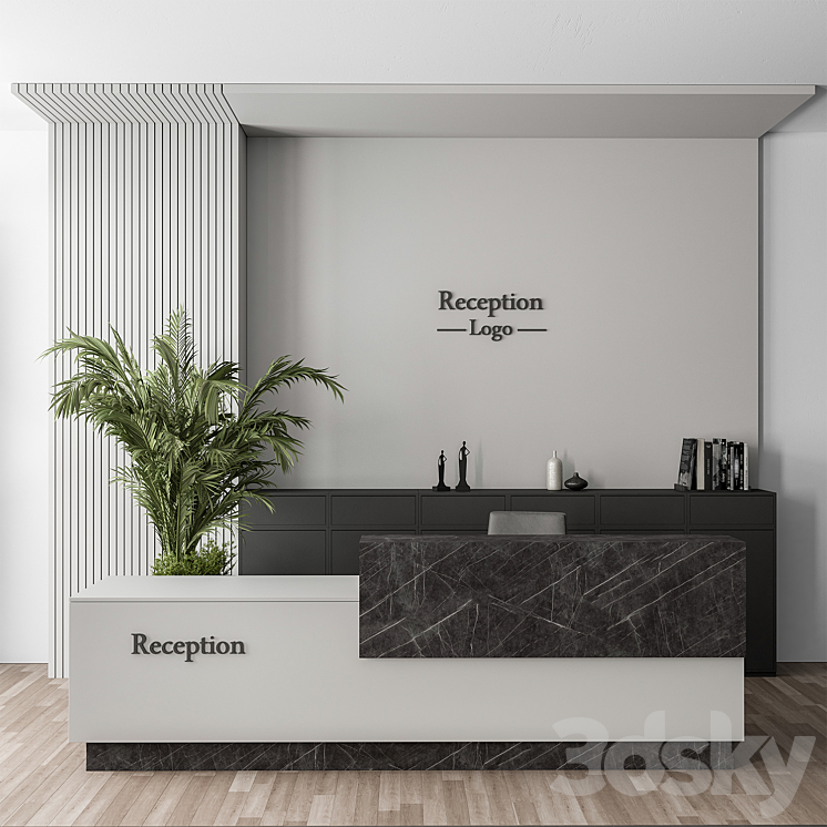 Reception Desk and Wall Decoration – Office Set 311 3DS Max - thumbnail 1