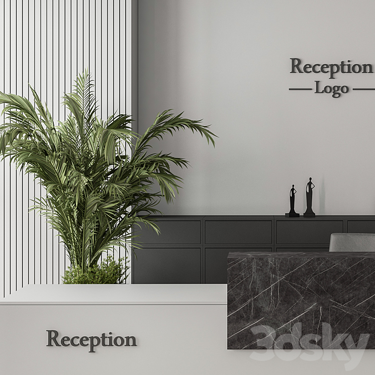 Reception Desk and Wall Decoration – Office Set 311 3DS Max - thumbnail 2