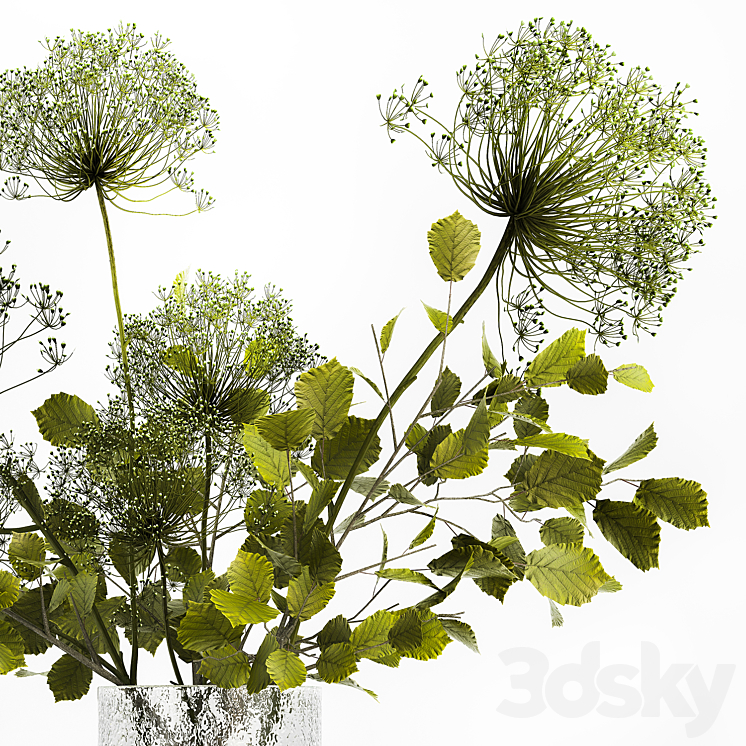 Spring bouquet of green flowers in a glass vase ikea ikea with hogweed branches leaves. 250 3DS Max - thumbnail 2