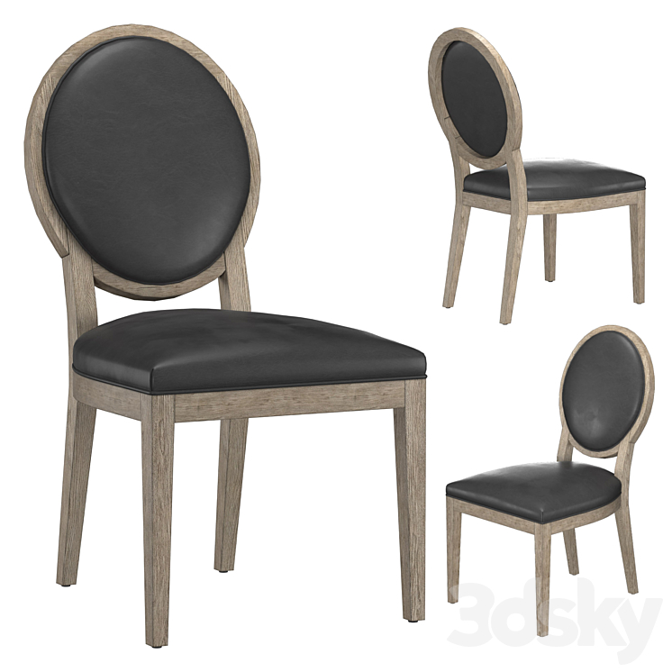 FRENCH CONTEMPORARY ROUND LEATHER DINING SIDE CHAIR 3DS Max - thumbnail 1