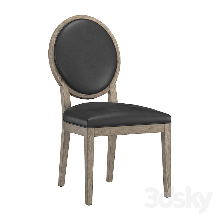 FRENCH CONTEMPORARY ROUND LEATHER DINING SIDE CHAIR 3DS Max - thumbnail 2