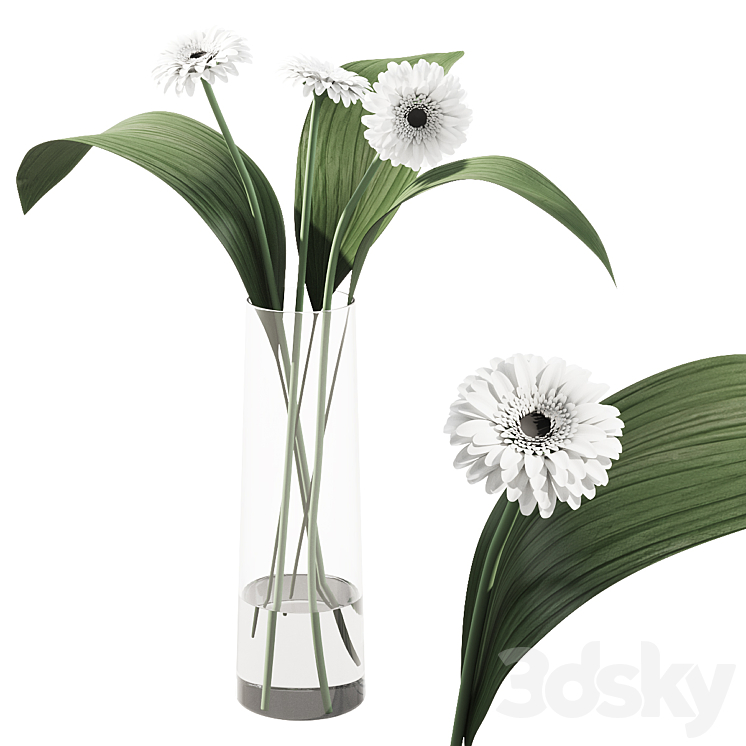 3DS MAX 021 Flowers and leaves in vase indoor decor plant 3DS Max