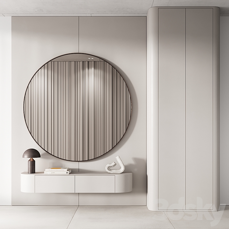 144 hallway zone 03 minimal modern with circle mirror 01 3D Model