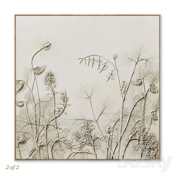 Textural Plaster Wildflowers Boho Wall Art C-507 3DS Max Model - thumbnail 2