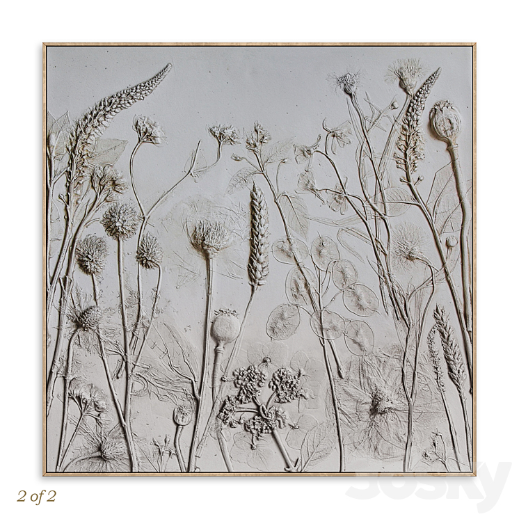 Textural Plaster Wildflowers Boho Wall Art C-508 3DS Max Model - thumbnail 2