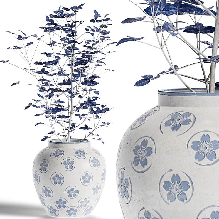Blue Floral Vase with Plant 3DS Max - thumbnail 1