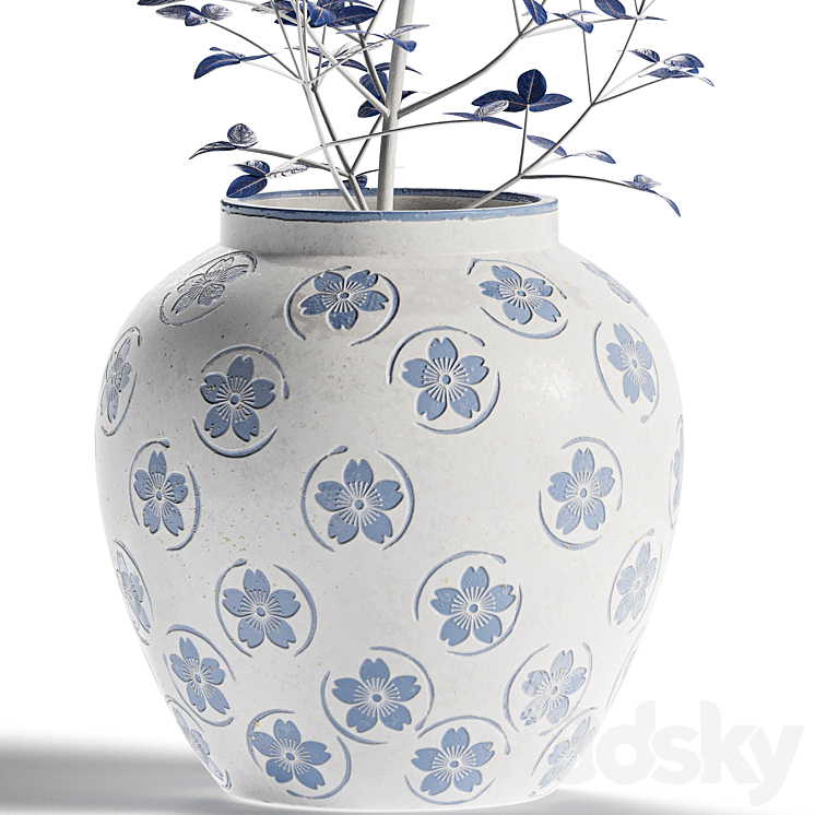 Blue Floral Vase with Plant 3DS Max - thumbnail 2