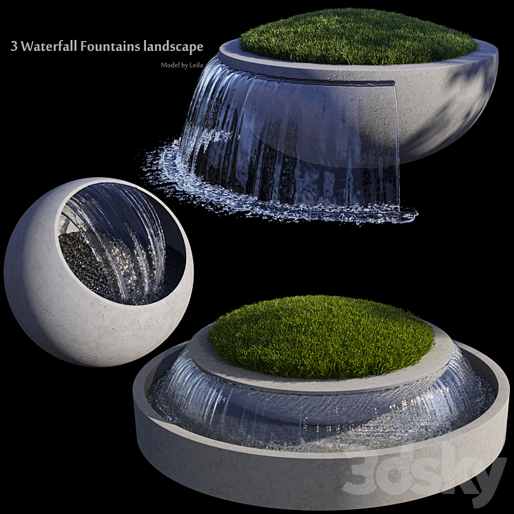3 Waterfall Fountains Landscape 3DS Max - thumbnail 1