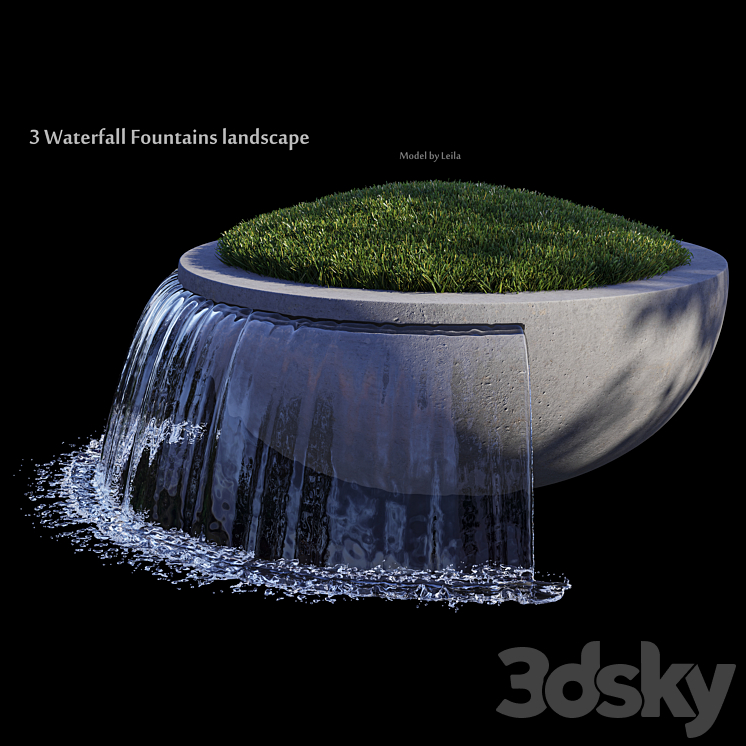 3 Waterfall Fountains Landscape 3DS Max - thumbnail 2