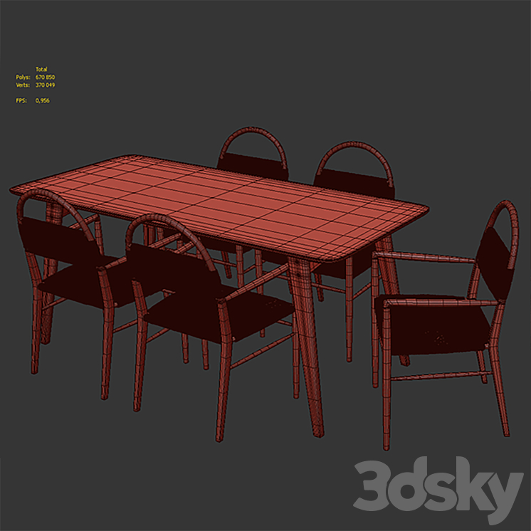 Dining set 5 3DS Max Model - thumbnail 2