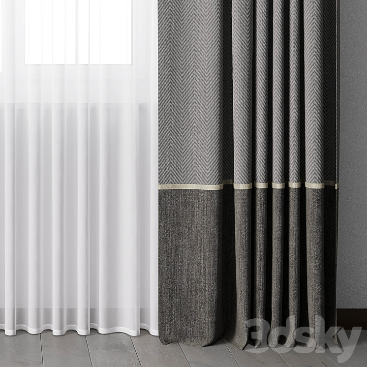 Curtains with metal curtain rod 08 3DS Max Model - thumbnail 2