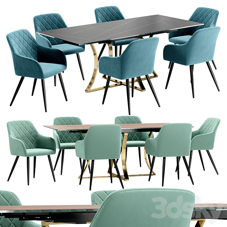 Dining chair Robert and table DT 3DS Max Model - thumbnail 1