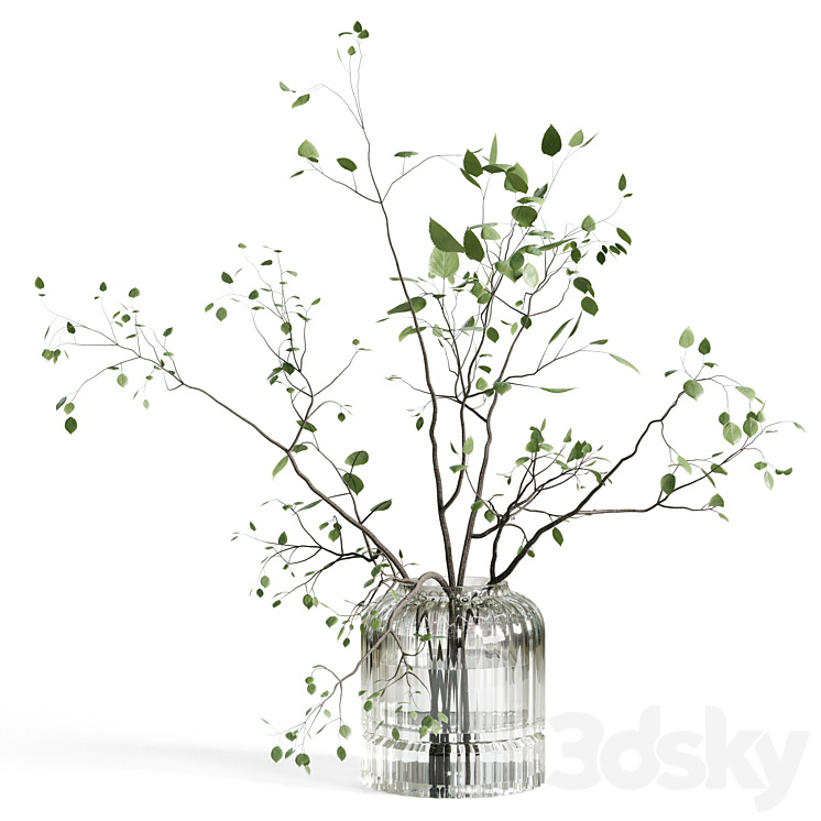 Branches plant with galss vase white – bouquet 22 3DS Max Model - thumbnail 1