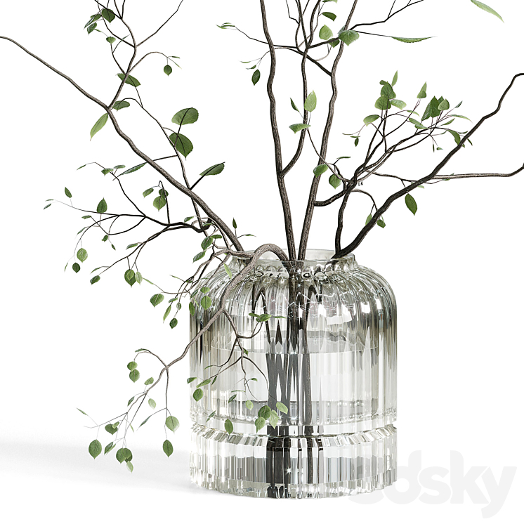 Branches plant with galss vase white – bouquet 22 3DS Max Model - thumbnail 2