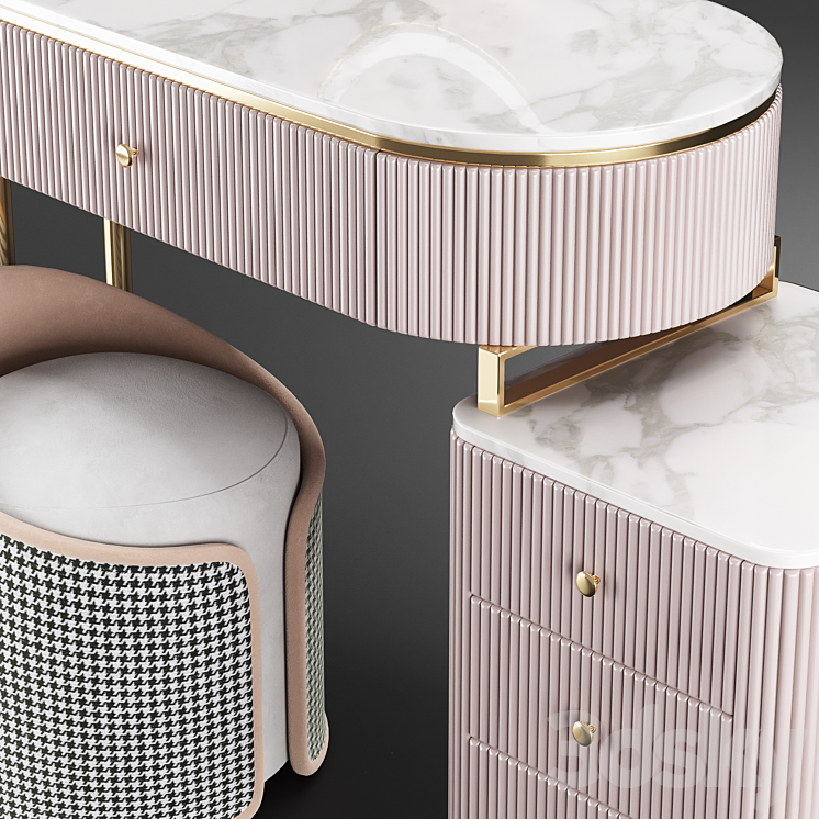 HOMARY Champagne Marble Top Makeup Vanity Set 3DS Max - thumbnail 2