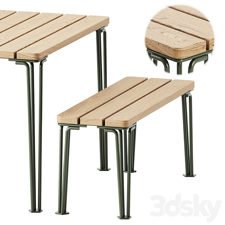 Gard Bench and Table by Nola Industrier \/ Garden set 3DS Max Model - thumbnail 2