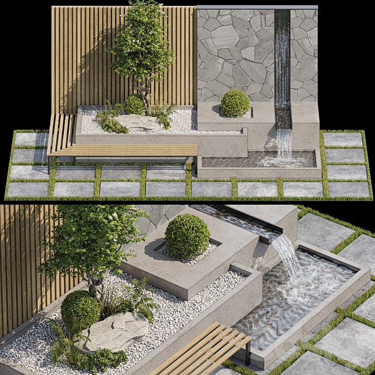 Landscape Furniture with Fountain - Architect Element 07