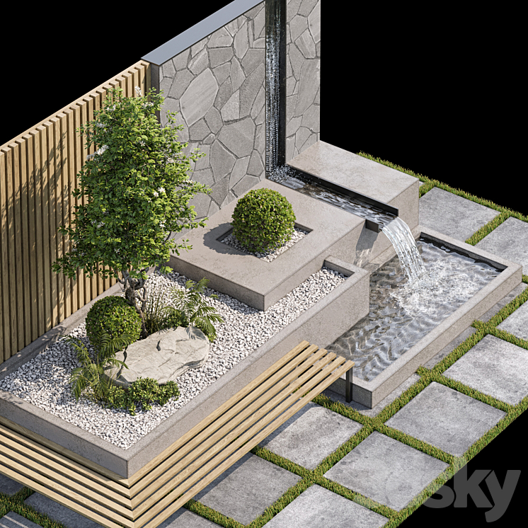 Landscape Furniture with Fountain - Architect Element 07 3D Model