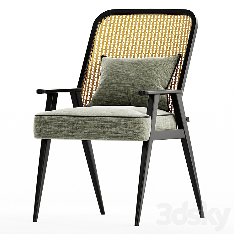 Upholstered Cane Back Armchair 3DS Max - thumbnail 1