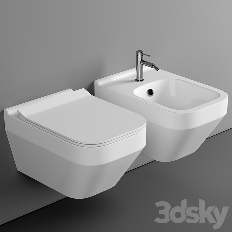 Cersanit Crea Square Clean On DPL EO slim wall hung toilet set + Cersanit Link Pro installation system for toilet bowls 3D Model