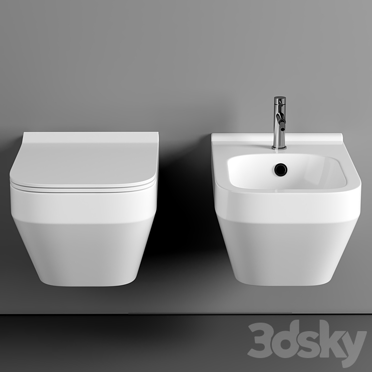 Cersanit Crea Square Clean On DPL EO slim wall hung toilet set + Cersanit Link Pro installation system for toilet bowls 3DS Max - thumbnail 2