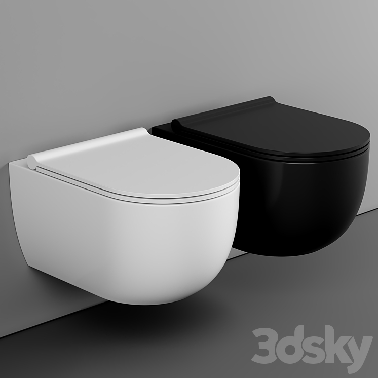 BagnoDesign Koy Matt Black Rimless Wall Hung Toilet with Soft Close Seat 3D Model