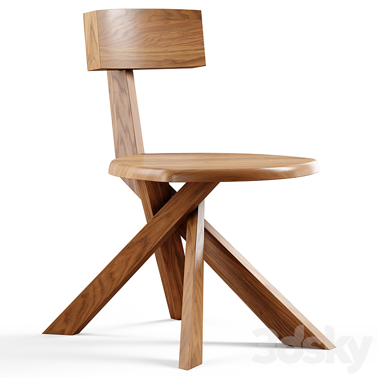 Pamono – Solid Elm Model S34 Dining Chair by Pierre Chapo 1960s 3DS Max Model - thumbnail 1