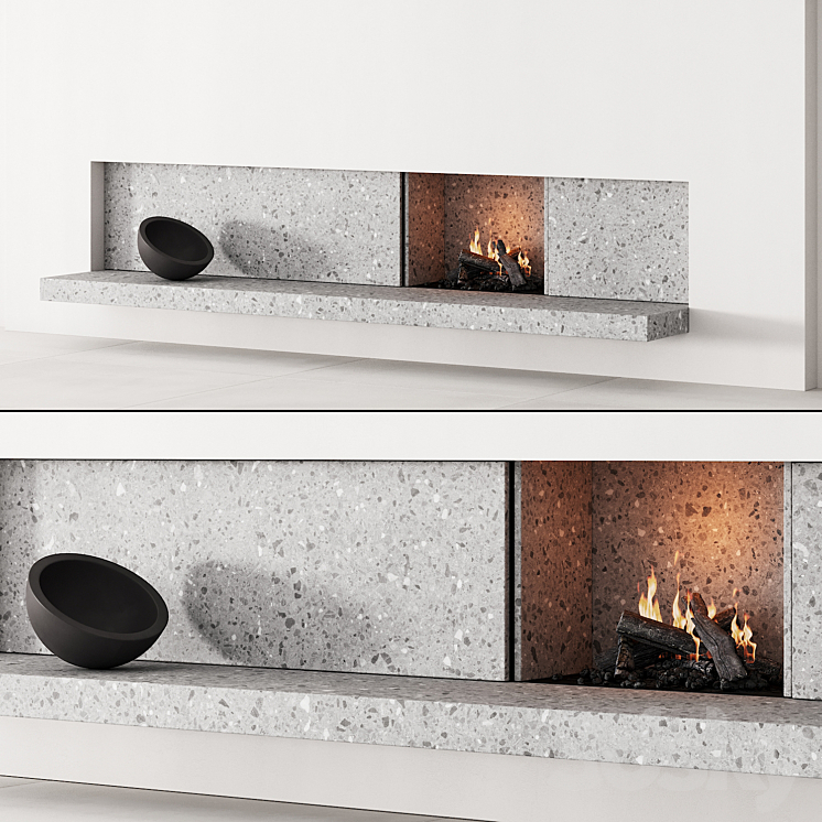 158 fireplace decorative wall kit 04 minimal terrazzo chimney 00 3D Model