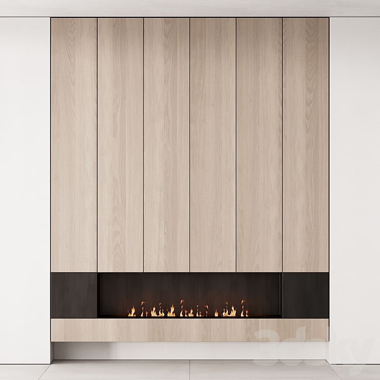 160 fireplace decorative wall kit 06 minimal wood metal 00 3D Model Free