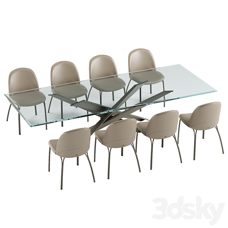 Cattelan Italia Lancer table Holly chair set 3DS Max - thumbnail 2