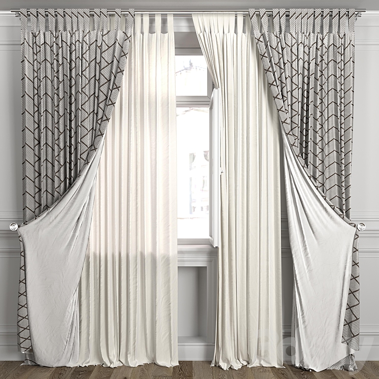 Curtains with window 484C 3DS Max Model - thumbnail 1