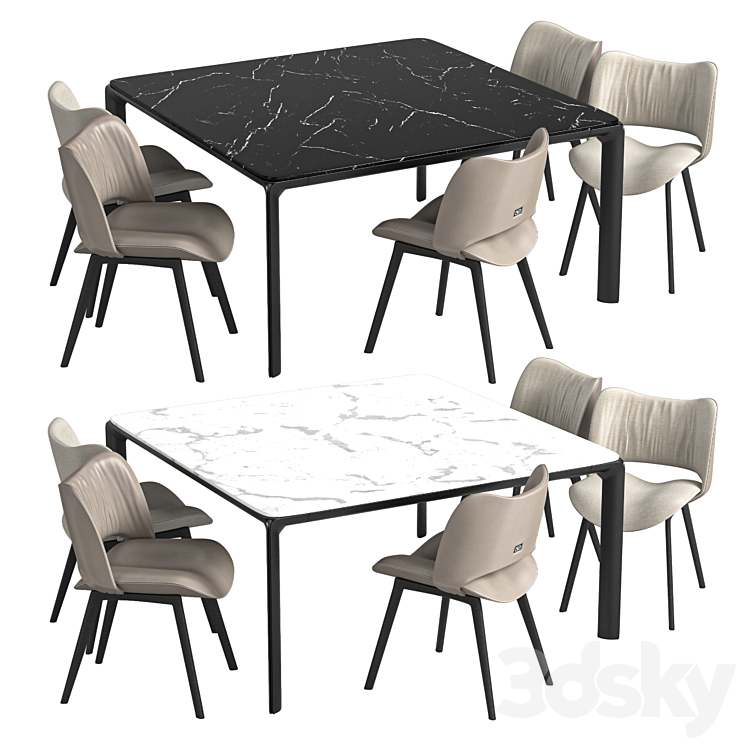 Nice Leather Chair and Homey Square Table 3DS Max Model - thumbnail 1