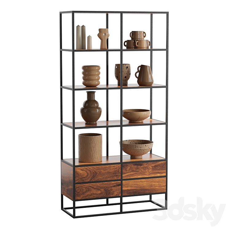 Agra Solid acacia and metal Bookcase 3D Model