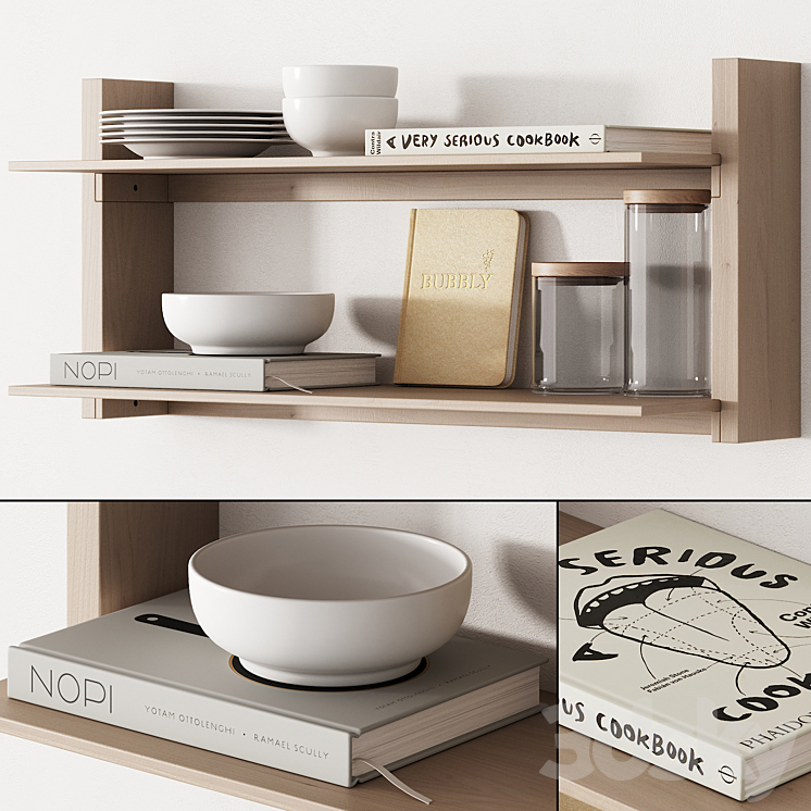 162 kitchen decor set accessories 05 dishes and books 01 3D Model