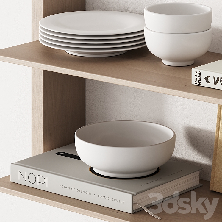 162 kitchen decor set accessories 05 dishes and books 01 3D Model
