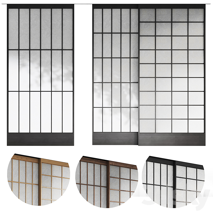 Decorative sliding partition shoji Japanese 3 3D Model
