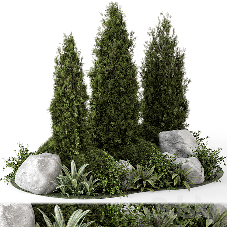 Outdoor Garden Set Bush and Tree – Garden Set 846 3DS Max Model - thumbnail 1