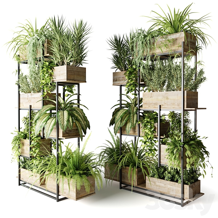 Metal rack with plants in wooden boxes 3DS Max - thumbnail 2