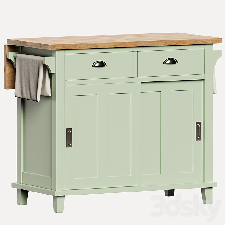 Crate & barrel Belmont Kitchen Island in Mint , Black and cream