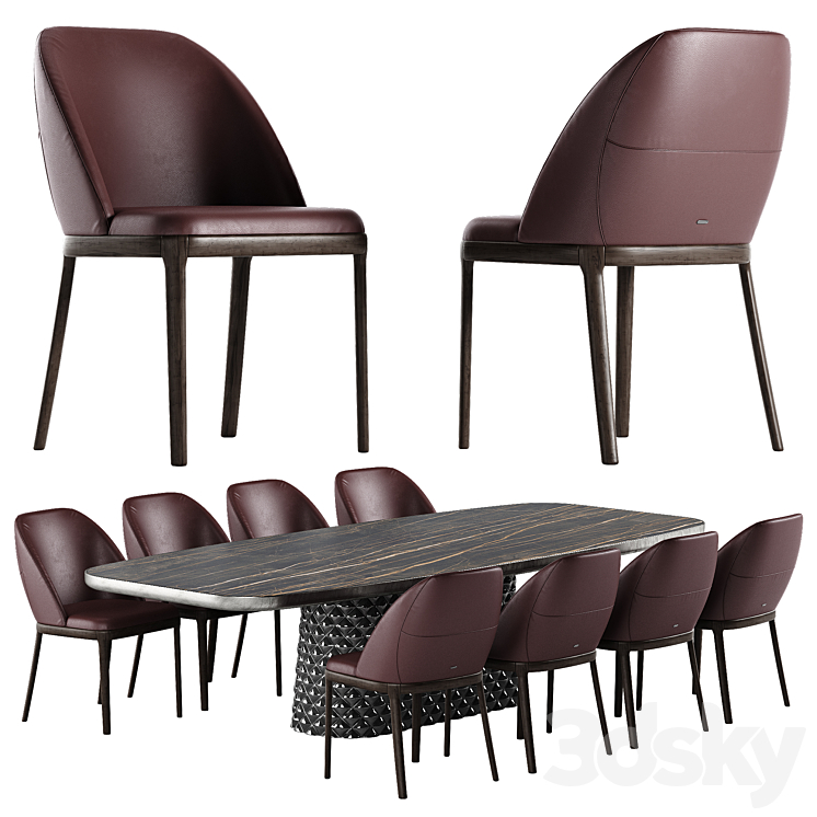 Cattelan Italia Atrium Keramik Premium table Mariel chair set 3DS Max Model - thumbnail 1