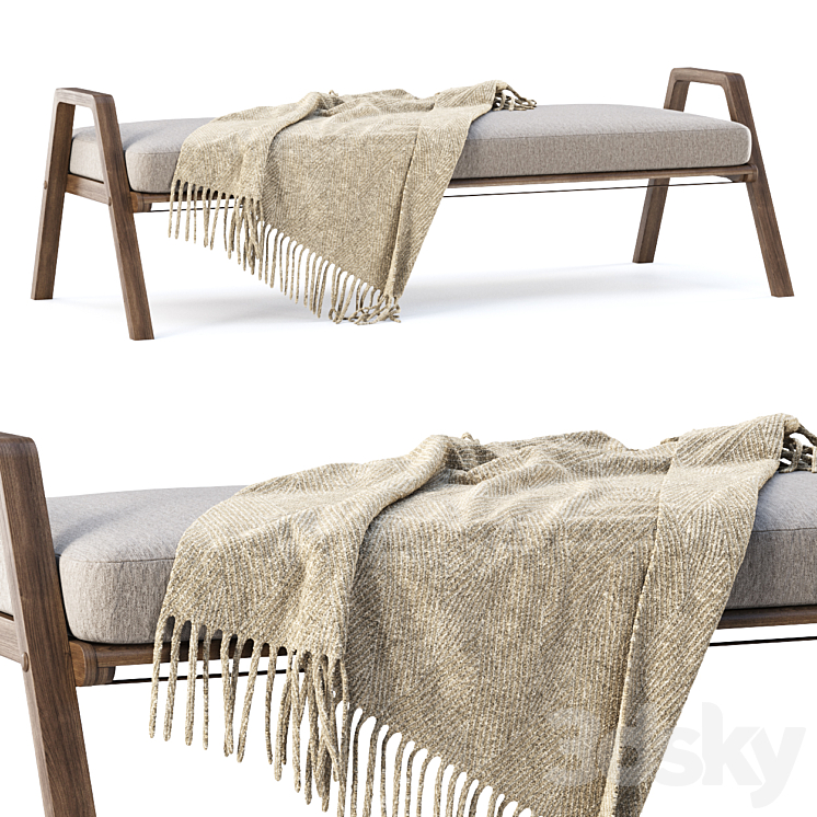 Mary wooden ottoman MR80 by Bpoint Design / Wooden bench 3D Model