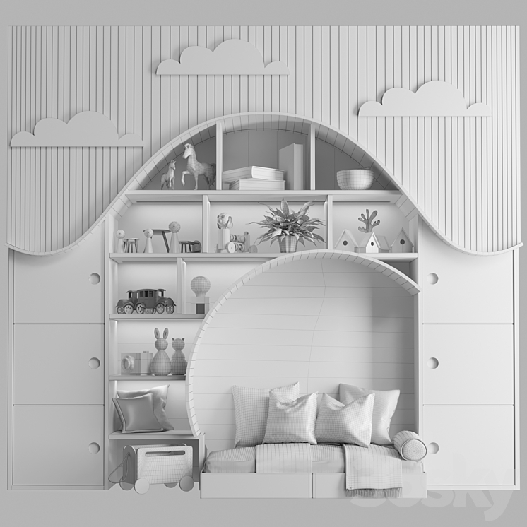 Children's wardrobe with toys and a bed 3D Model Free