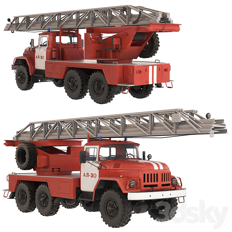 ZiL 131 AL-30 fire truck 1988 3D Model Free