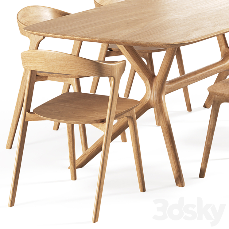 Oak-bok chair oak-x table 3DS Max Model - thumbnail 2