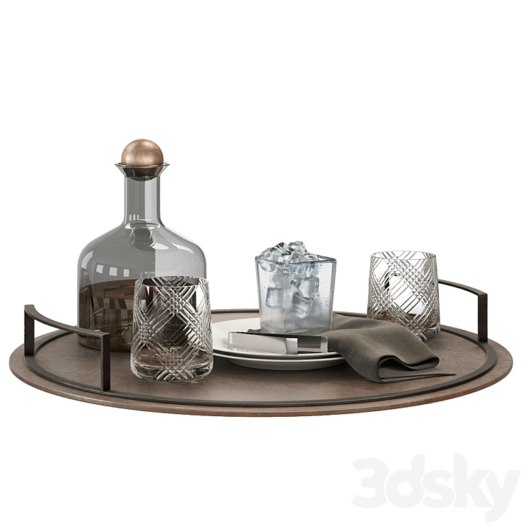 Whiskey Vintage Tray Set 3D Model