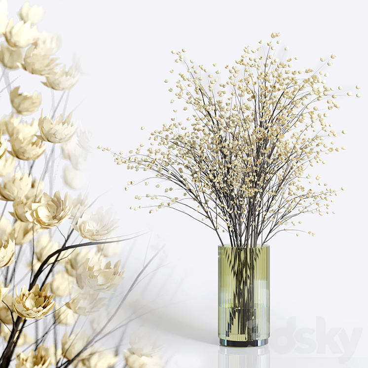 Yellow flowers with yellow galss vase – bouquet 23 3DS Max - thumbnail 1
