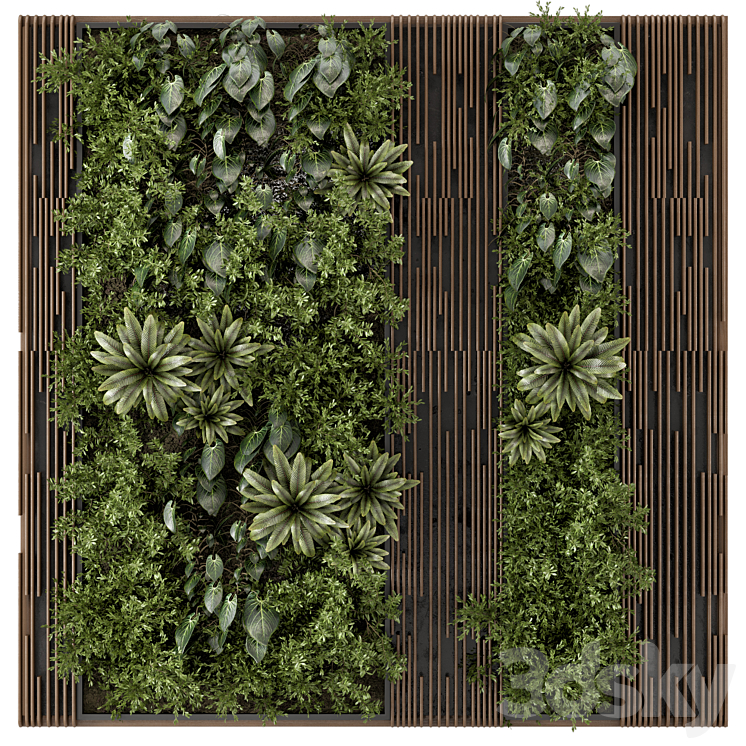 Indoor Wall Vertical Garden in Wooden Base - Set 883 3D Model Free