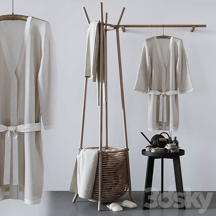 Set with basket bathrobe and bathroom accessories 3DS Max Model - thumbnail 1
