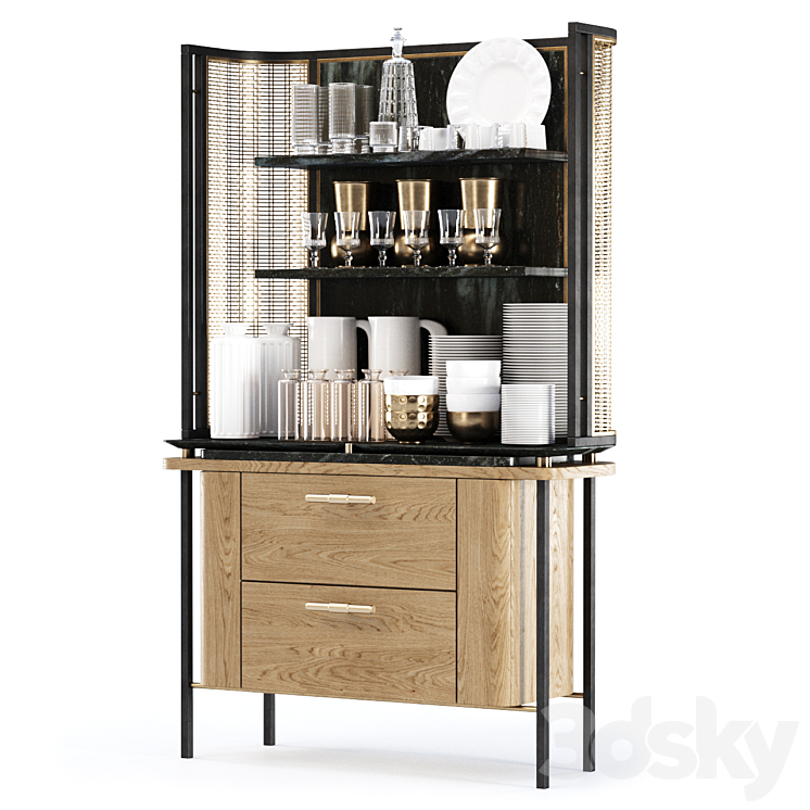 Katty modern sideboard with dishes by Bpoint Design 3D Model Free